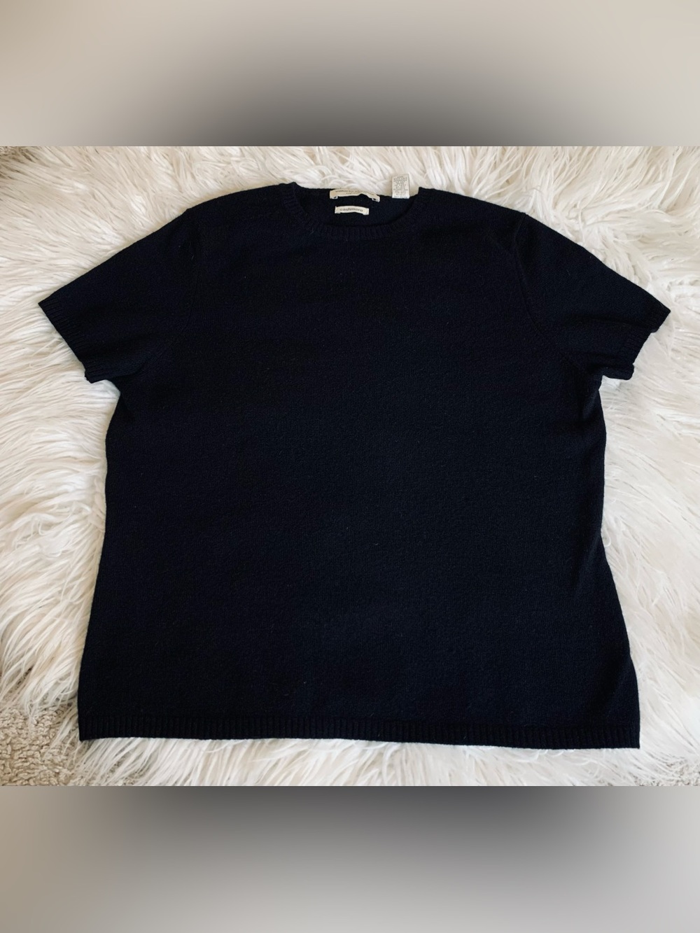 Valerie Stevens Short Sleeve Crewneck Cashmere Sweater Black Size Large